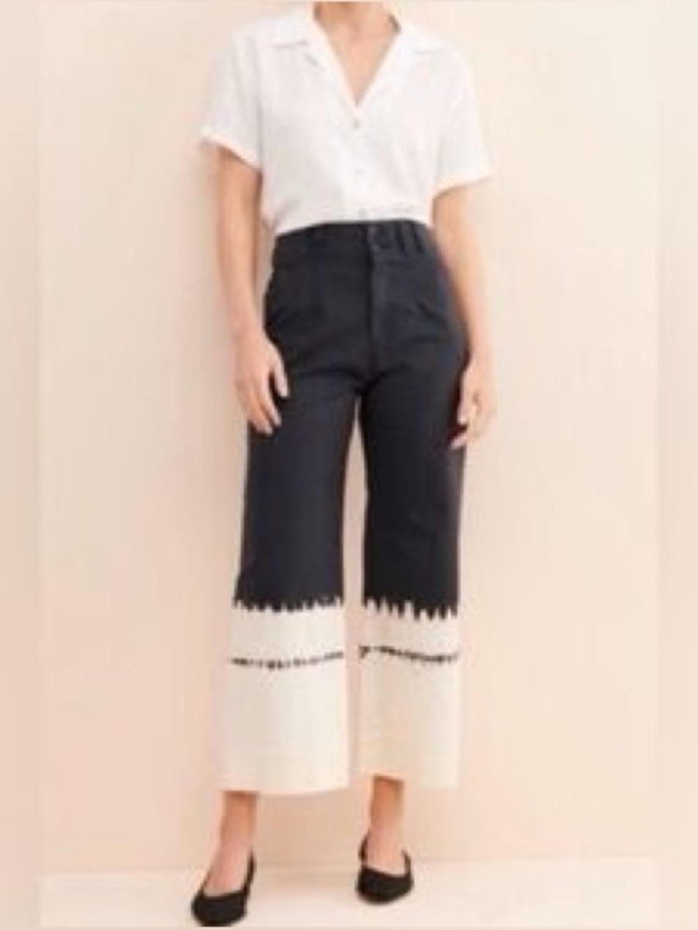 Anthropologie Black and Cream Dip-Dye Wide-Leg Chinos